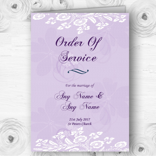 Vintage Lace Lilac Chic Personalised Wedding Double Sided Cover Order Of Service