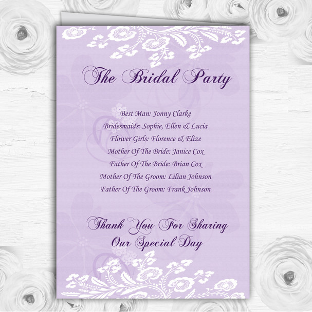 Vintage Lace Lilac Chic Personalised Wedding Double Sided Cover Order Of Service