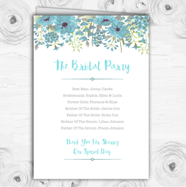Watercolour Floral Blue Personalised Wedding Double Sided Cover Order Of Service