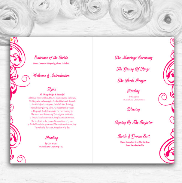 White & Pink Swirl Deco Personalised Wedding Double Sided Cover Order Of Service