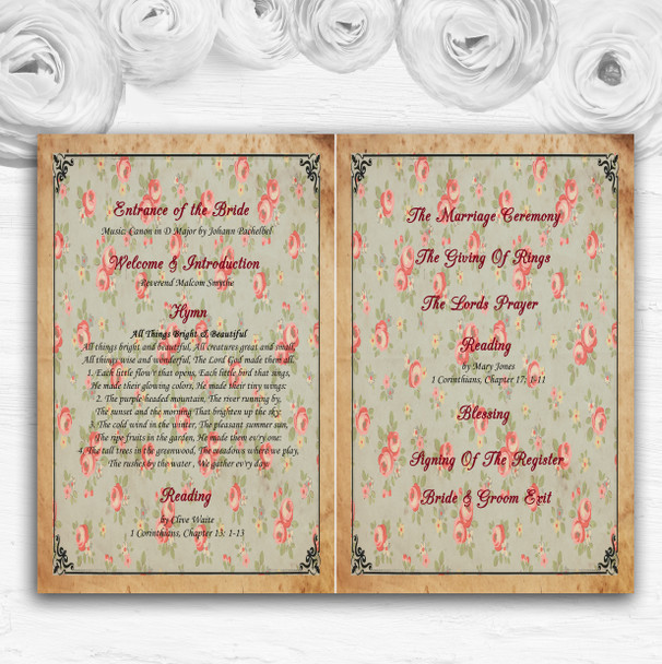 Vintage Paris Shabby Chic Postcard Floral Wedding Double Cover Order Of Service