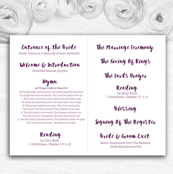 White Lilac & Blush Pink Watercolour Rose Wedding Double Cover Order Of Service