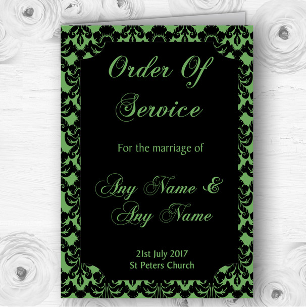 Green Black Damask & Diamond Personalised Wedding Double Cover Order Of Service