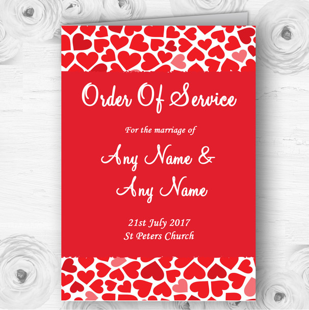 Red And Pink Romantic Hearts Personalised Wedding Double Cover Order Of Service