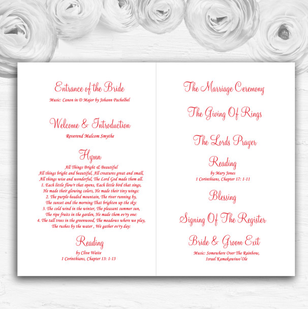 Red And Pink Romantic Hearts Personalised Wedding Double Cover Order Of Service