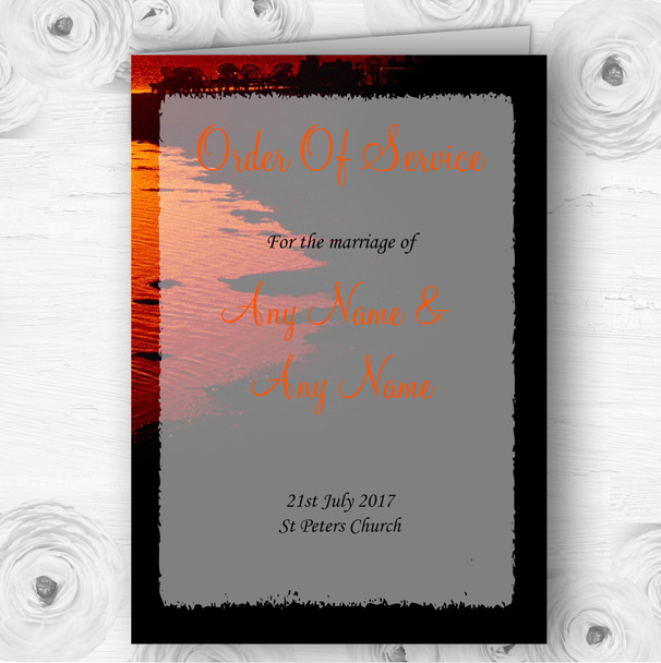 Couple On The Beach At Sunset Jetting Off Abroad Wedding Cover Order Of Service