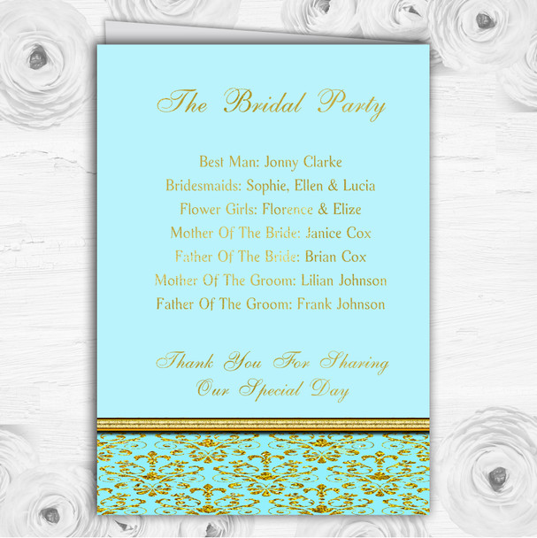 Aqua Sky Blue & Gold Vintage Damask Wedding Double Sided Cover Order Of Service