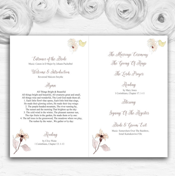 Beautiful Peach Watercolour Flowers Wedding Double Sided Cover Order Of Service