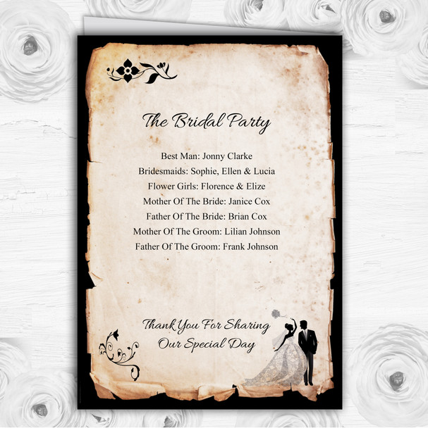 Black White Vintage Rustic Postcard Wedding Double Sided Cover Order Of Service