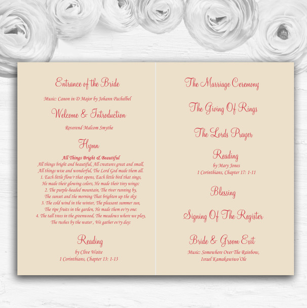 Floral Shabby Chic Inspired Vintage Wedding Double Sided Cover Order Of Service