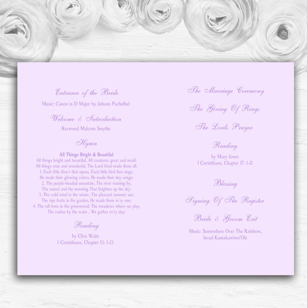 Pretty Lilac Purple Floral Diamante Wedding Double Sided Cover Order Of Service