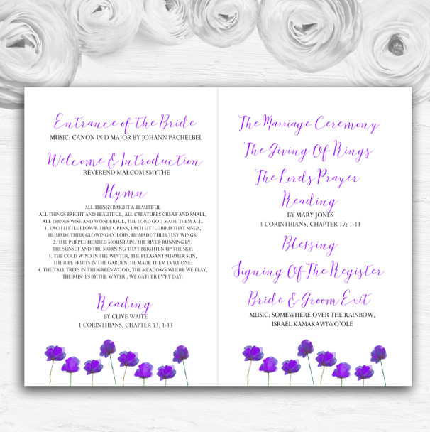 Stunning Watercolour Poppies Purple Wedding Double Sided Cover Order Of Service