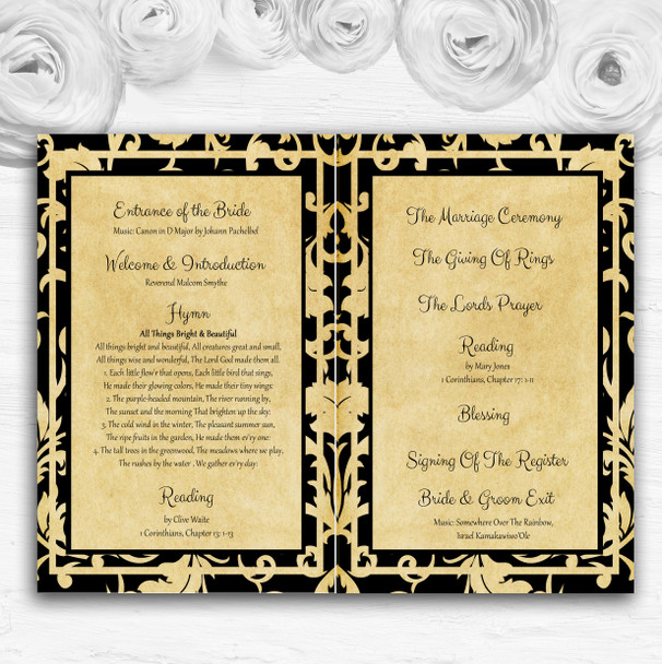 Vintage Black Damask Postcard Style Wedding Double Sided Cover Order Of Service