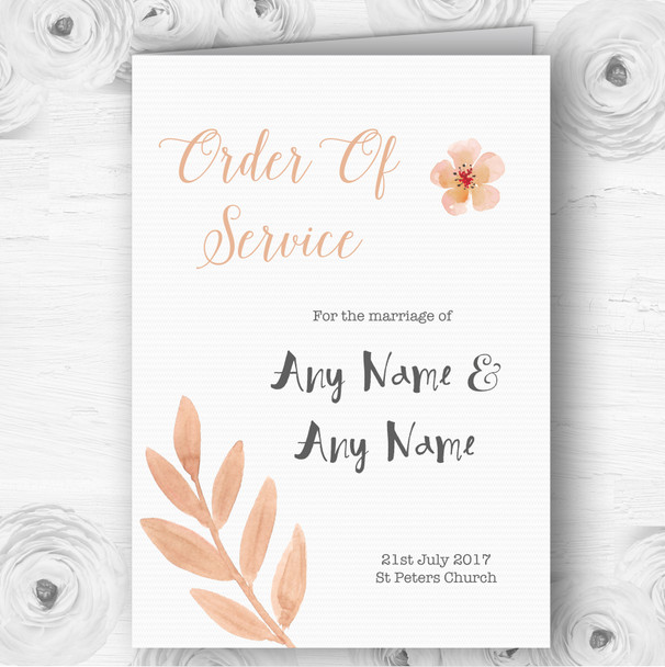 Watercolour Subtle Coral Pink Peach Wedding Double Sided Cover Order Of Service