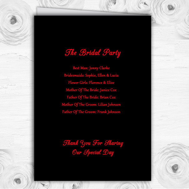 Black & Red Swirl Deco Personalised Wedding Double Sided Cover Order Of Service