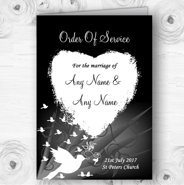 Black With White Doves Personalised Wedding Double Sided Cover Order Of Service