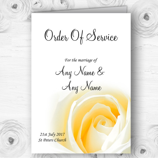 Pale Lemon Yellow Rose Personalised Wedding Double Sided Cover Order Of Service