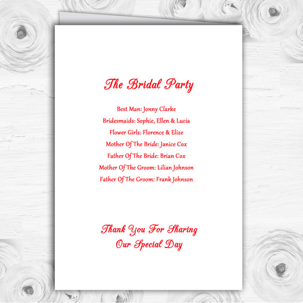 White & Red Swirl Deco Personalised Wedding Double Sided Cover Order Of Service