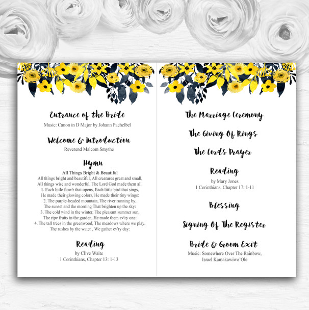 Watercolour Black & Yellow Floral Header Wedding Double Cover Order Of Service