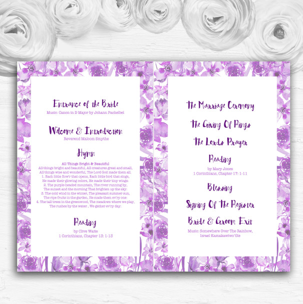 Watercolour Indigo Cadbury Purple Floral Wedding Double Cover Order Of Service