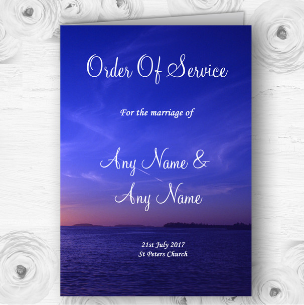 Beautiful Blue Purple Sunset Beach Wedding Double Sided Cover Order Of Service