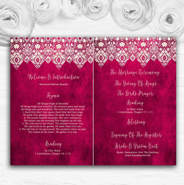 Berry Pink Old Paper & Lace Effect Wedding Double Sided Cover Order Of Service