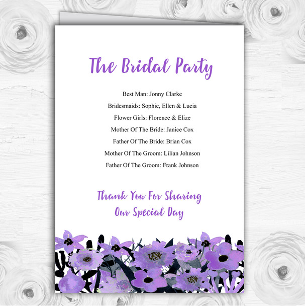 Black & Purple Watercolour Flowers Wedding Double Sided Cover Order Of Service