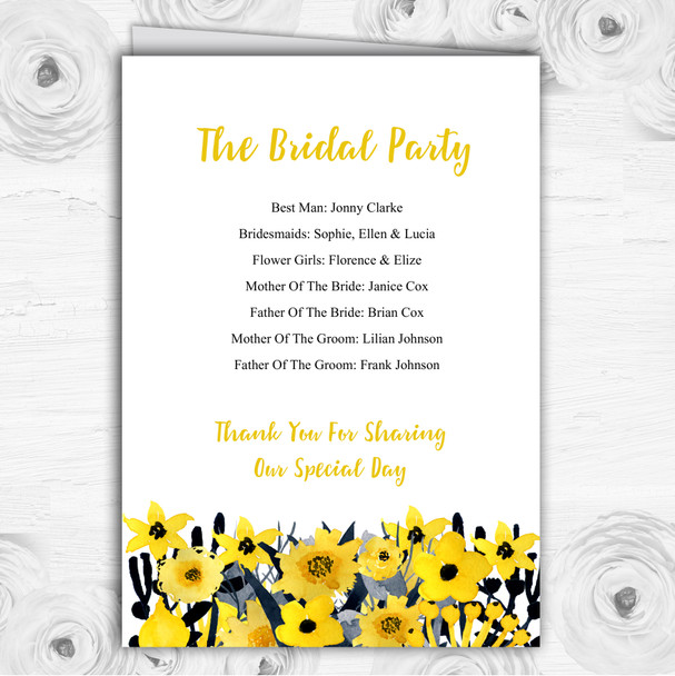 Black & Yellow Watercolour Flowers Wedding Double Sided Cover Order Of Service