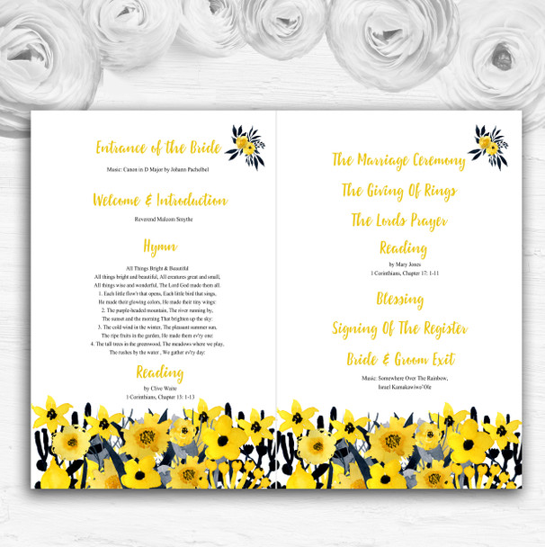 Black & Yellow Watercolour Flowers Wedding Double Sided Cover Order Of Service