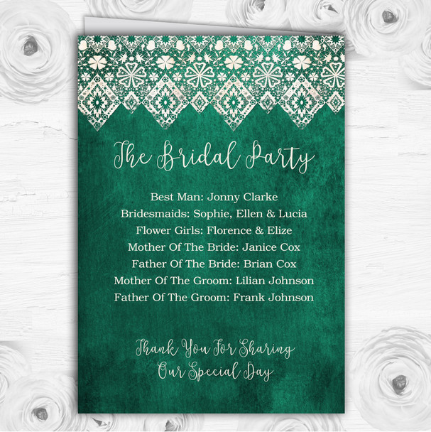 Teal Green Old Paper & Lace Effect Wedding Double Sided Cover Order Of Service