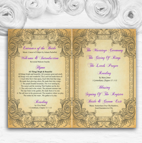 Typography Vintage Purple Postcard Wedding Double Sided Cover Order Of Service