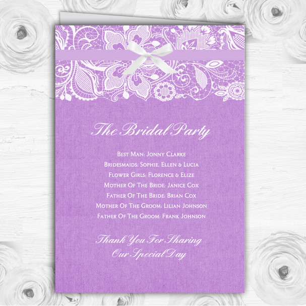 Vintage Lilac Purple Burlap & Lace Wedding Double Sided Cover Order Of Service