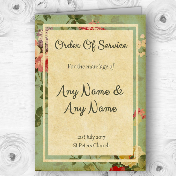 Vintage Shabby Chic Postcard Style Wedding Double Sided Cover Order Of Service