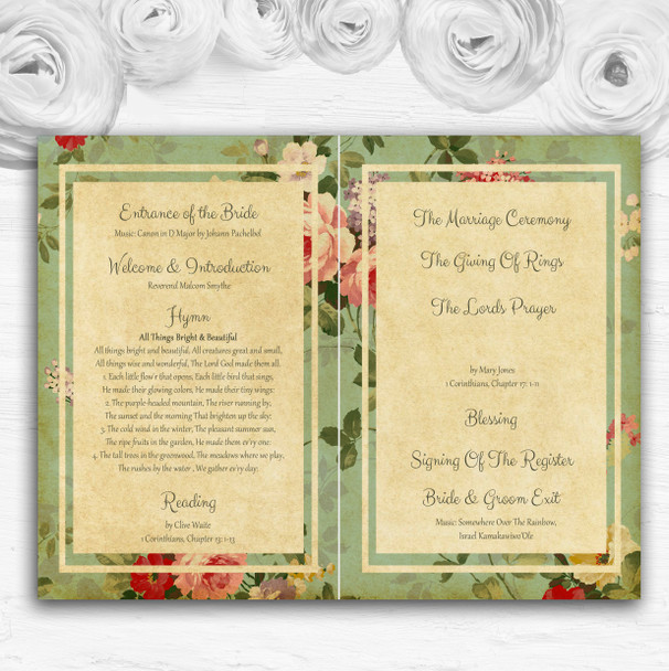 Vintage Shabby Chic Postcard Style Wedding Double Sided Cover Order Of Service