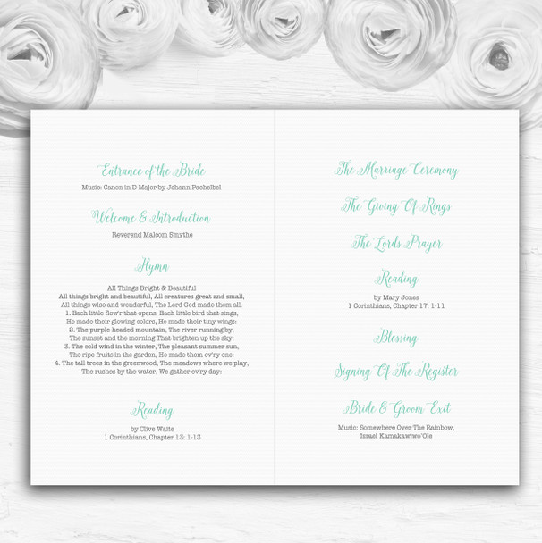 Watercolour Subtle Teal Mint Green Wedding Double Sided Cover Order Of Service
