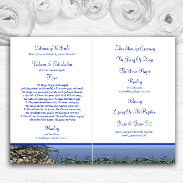 Italy Sorrento Abroad Personalised Wedding Double Sided Cover Order Of Service