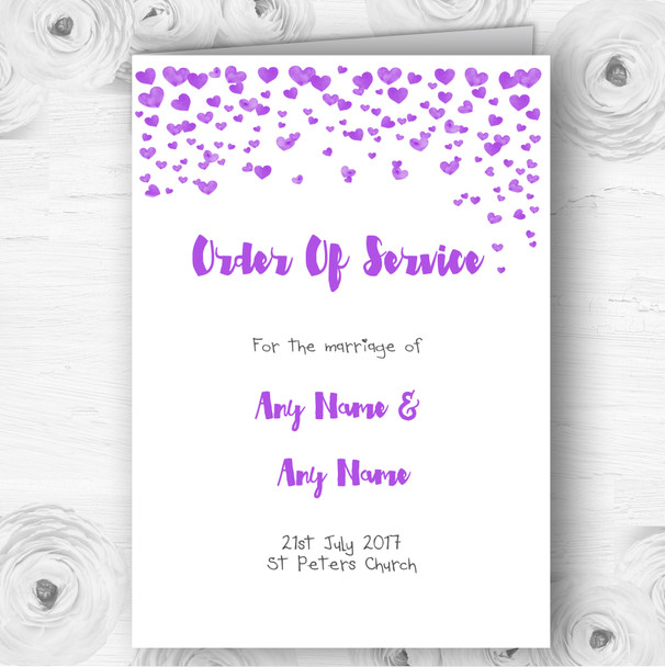 Purple Heart Confetti Personalised Wedding Double Sided Cover Order Of Service