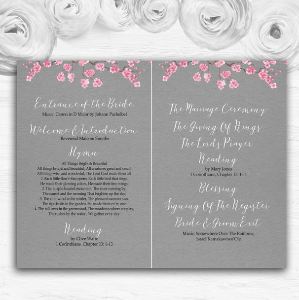 Rustic Vintage Dark Grey & Pink Blossom Wedding Double Cover Order Of Service