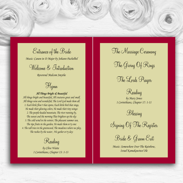 Modern Red Fun Love Hearts Personalised Wedding Double Cover Order Of Service