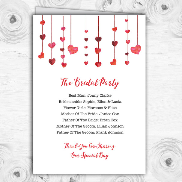 Red Watercolour Heart Drop Personalised Wedding Double Cover Order Of Service