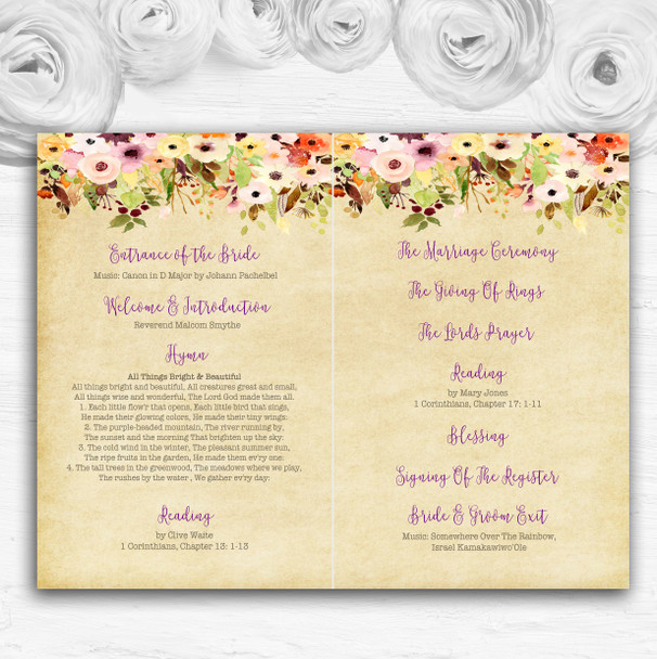 Vintage Spring Watercolour Personalised Wedding Double Cover Order Of Service