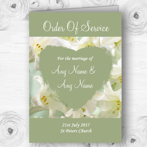 White And Green Calla Lily Personalised Wedding Double Cover Order Of Service