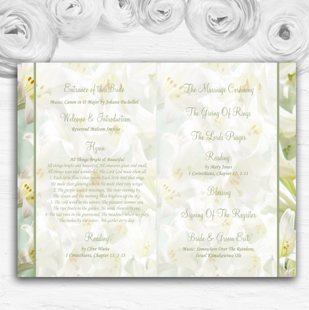 White And Green Calla Lily Personalised Wedding Double Cover Order Of Service