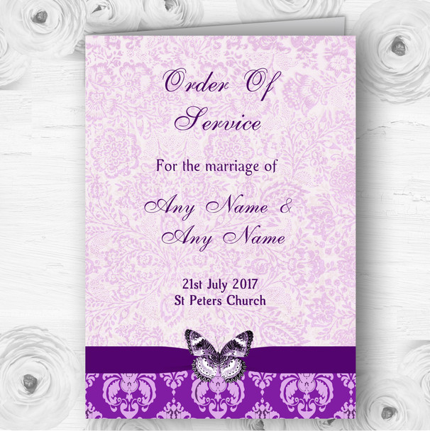 Cadbury Purple Vintage Floral Damask Butterfly Wedding Cover Order Of Service