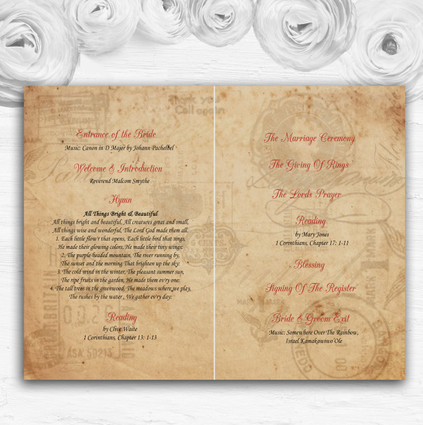 Shabby Chic Vintage Postcard Rustic Rose Stamp Wedding Cover Order Of Service