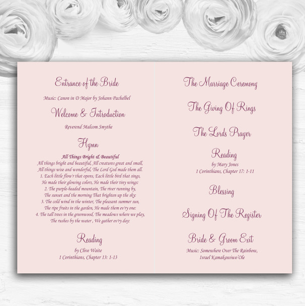 Absolutely Beautiful Pink Flowers Wedding Double Sided Cover Order Of Service