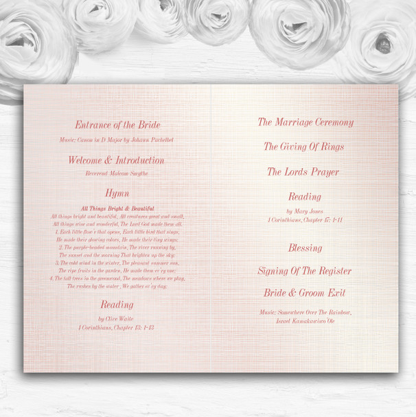 Pretty Pale Coral Pink Damask Bow Wedding Double Sided Cover Order Of Service