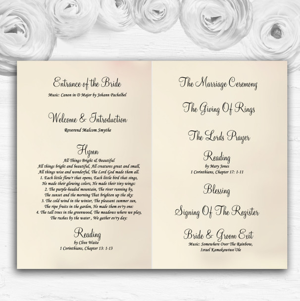 Stunning Pale Pink Rose & Diamond Wedding Double Sided Cover Order Of Service