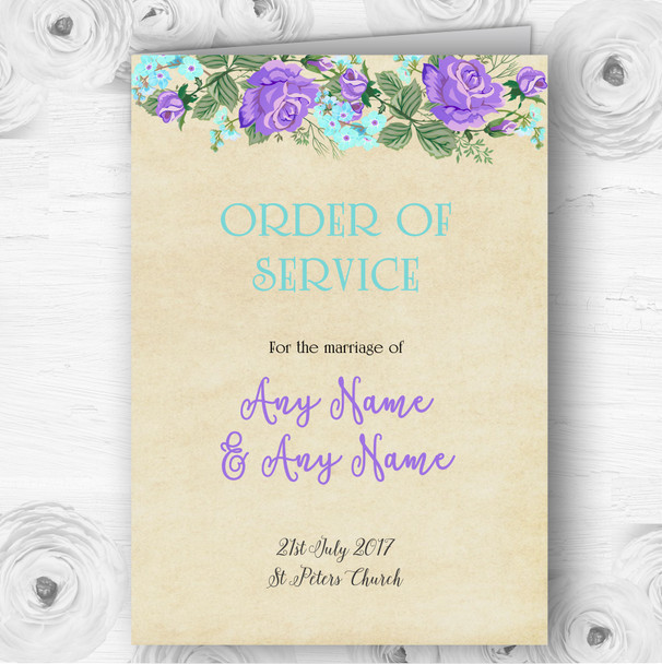Vintage Purple & Blue Watercolour Wedding Double Sided Cover Order Of Service
