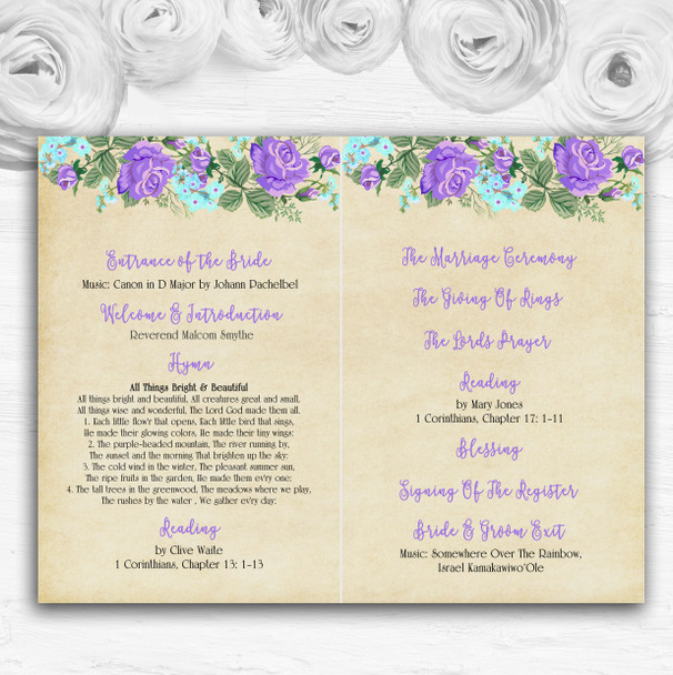Vintage Purple & Blue Watercolour Wedding Double Sided Cover Order Of Service